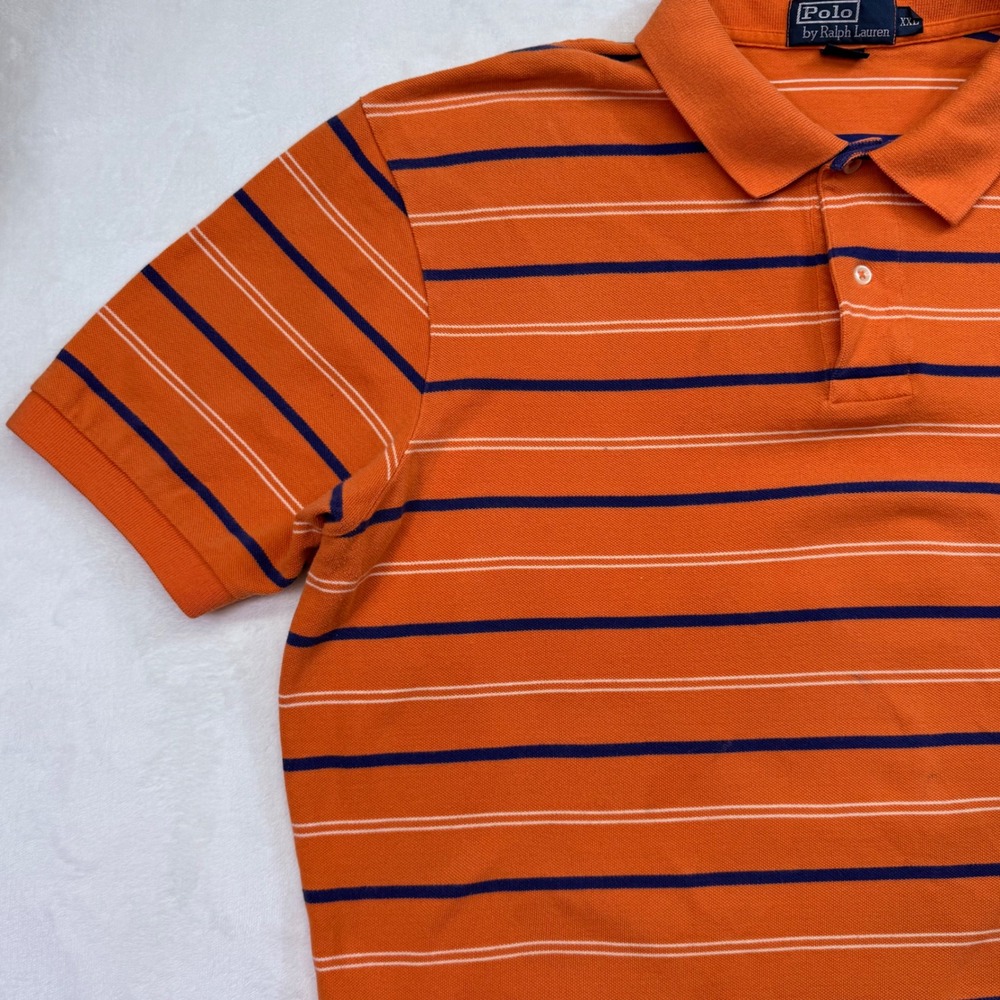 Polo Ralph Lauren Mens XXL Orange Striped Short Sleeve Cotton Pique Polo Shirt - Picture 5 of 14